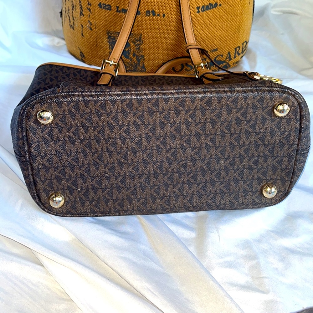 Michael Kors Brown and Tan Monogram Tote Shoulder Bag - Picture 11 of 11